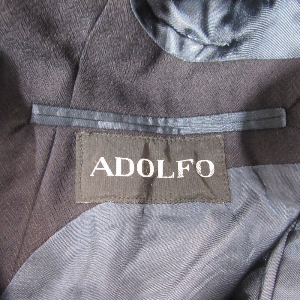 Adolfo Mens Black Pure Wool Herringbone Blazer Sport Coat Two Button Made in USA - Picture 4 of 10